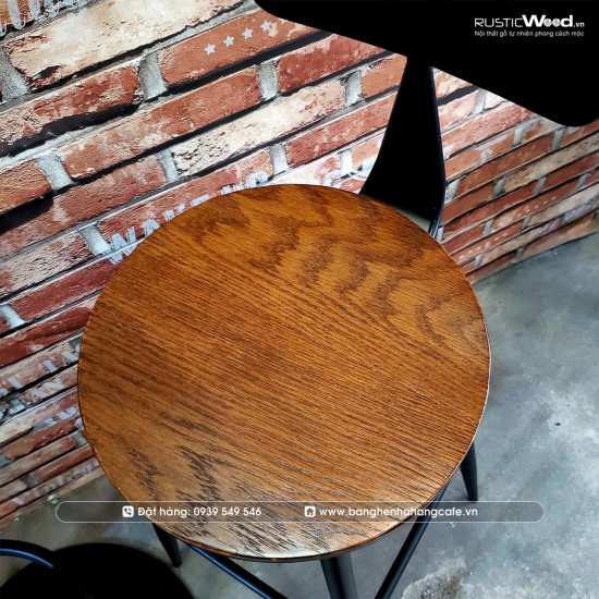 Ghế bar tựa sắt mặt gỗ tròn