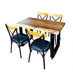 Bộ bàn ghế quán nhậu gỗ me tây + 4 ghế sắt