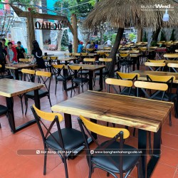 Bộ bàn ghế quán nhậu gỗ me tây + 4 ghế sắt