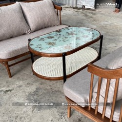 Bàn sofa 2 tầng đan mây gỗ ash Bàn sofa 2 tầng đan mây gỗ ash