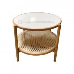 Bàn sofa tròn 2 tầng đan mây gỗ Ash Bàn sofa tròn 2 tầng đan mây gỗ Ash