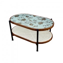 Bàn sofa 2 tầng đan mây gỗ ash Bàn sofa 2 tầng đan mây gỗ ash