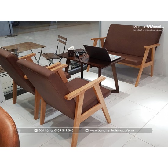 Bộ Bàn Ghế Sofa Cafe Gỗ Cao Su | Rustic Wood